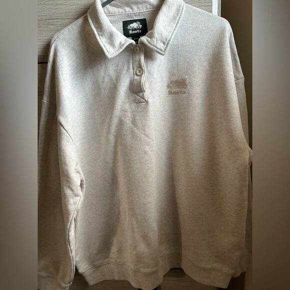 Unisex Roots Light Beige half button up crewnwck - Picture 1 of 3